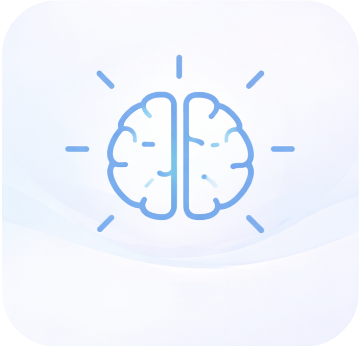 Stylized brain on soft blue gradient